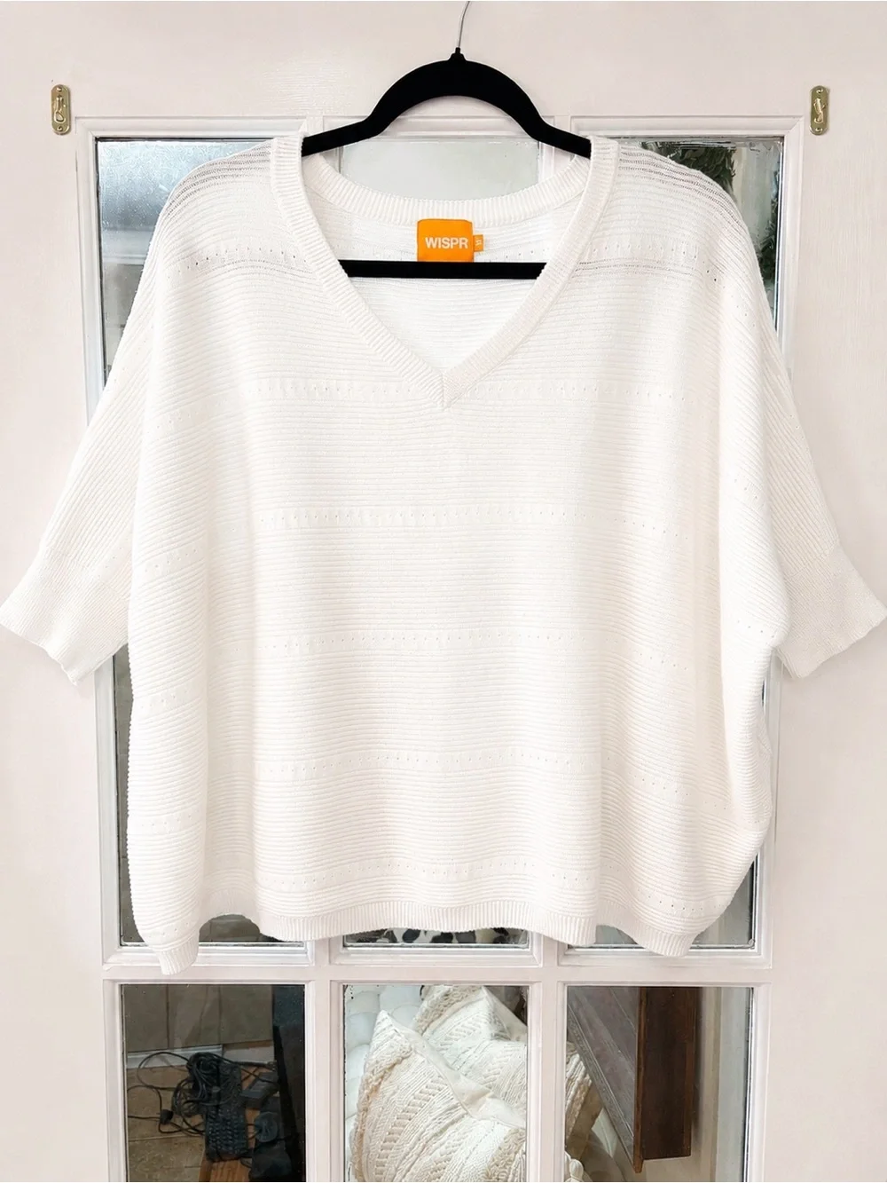 WISPR Lightweight Oversized Dolman Sweater – Cream Knit V-Neck | Size Medium